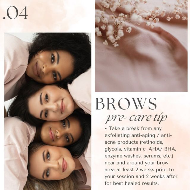 Brow Prep ✨  We take pre-care and after care very seriously so that YOU can get the absolute best results🤌🏽💖  Learn more about our services and how to prepare for your next appointment at the link in our bio! 📲
.
.
#cosmetictattoobrows #browtattooing #permanentmakeuplifestyle #permanent #permanentmakeup #microblading #nanoblading #tattoocaretips #pmu #beauty #beautytips #browtips #tattoohealing #pmuartists